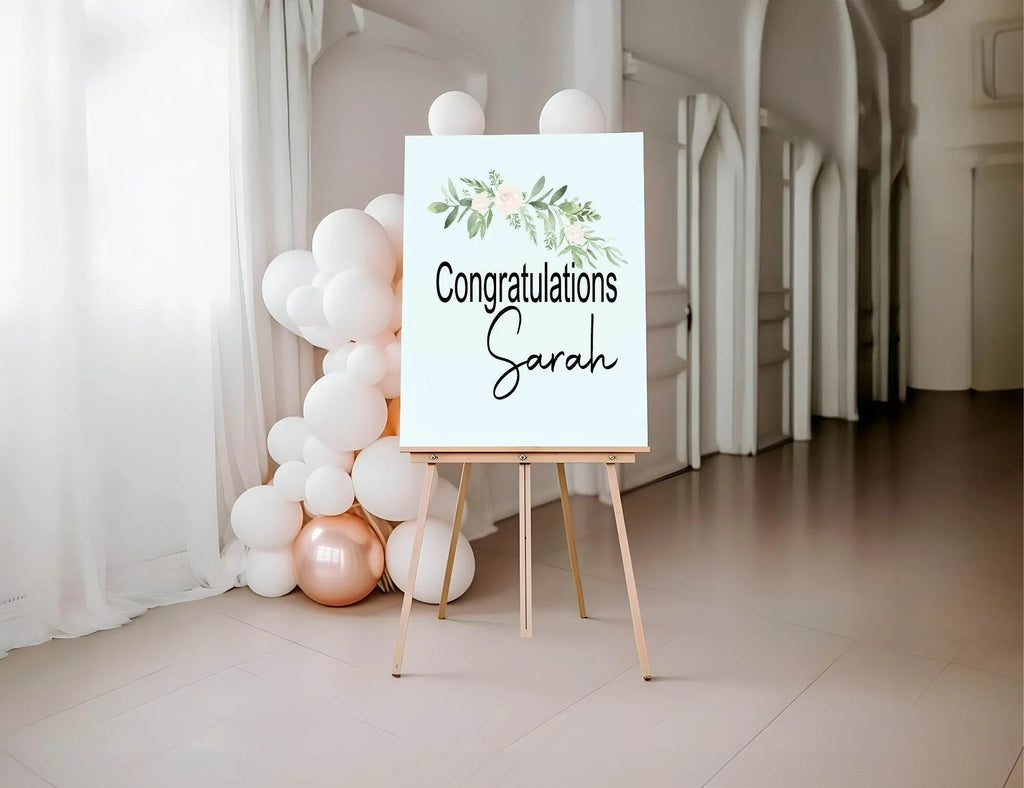 Green & White Rose Stripe Congratulations Party Sign - Larosier Prints
