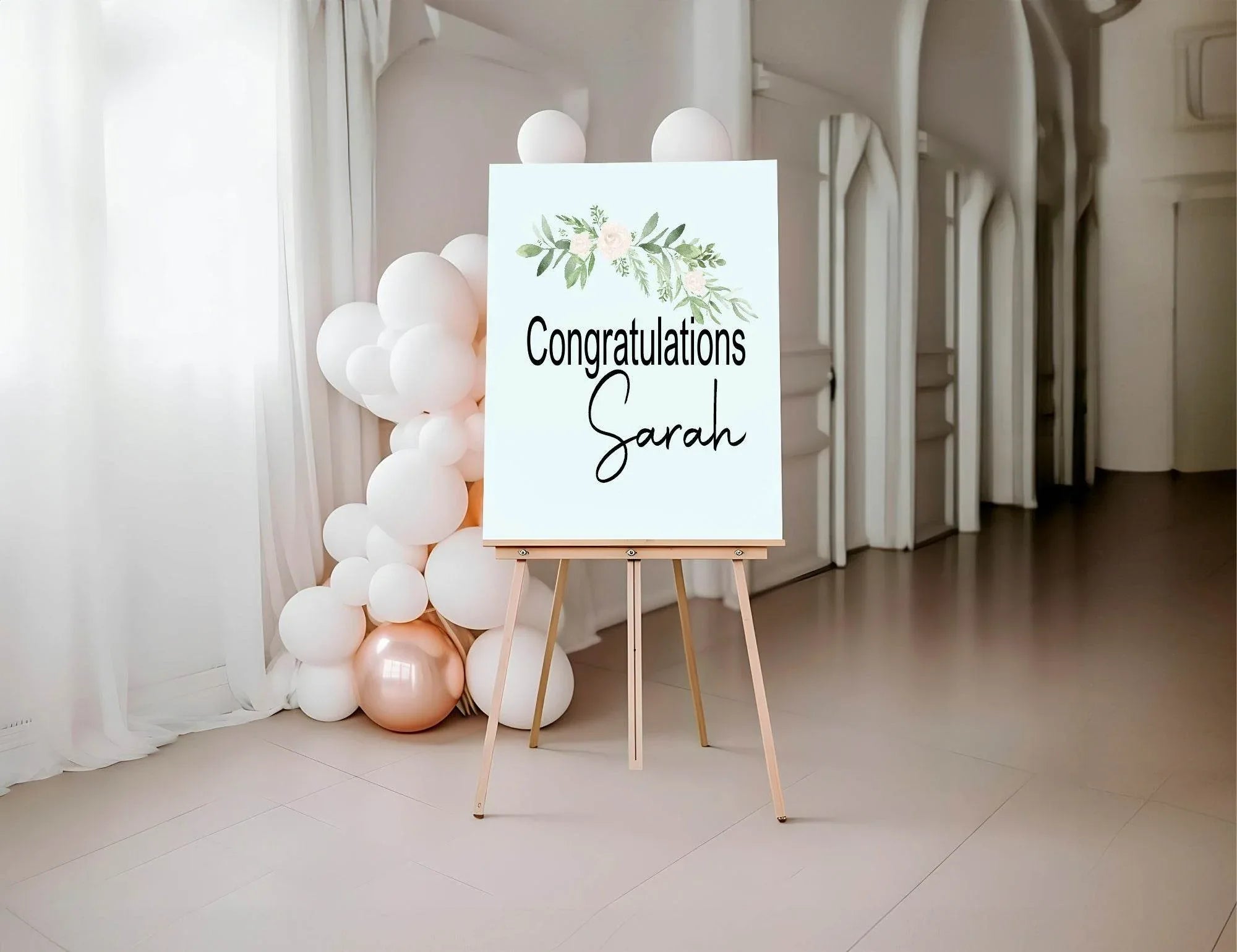 Green & White Rose Stripe Congratulations Party Sign - Larosier Prints