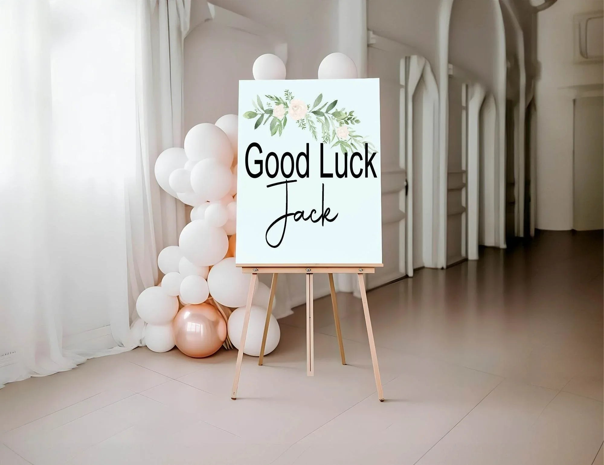 Green & White Rose Good Luck Party Sign - Larosier Prints