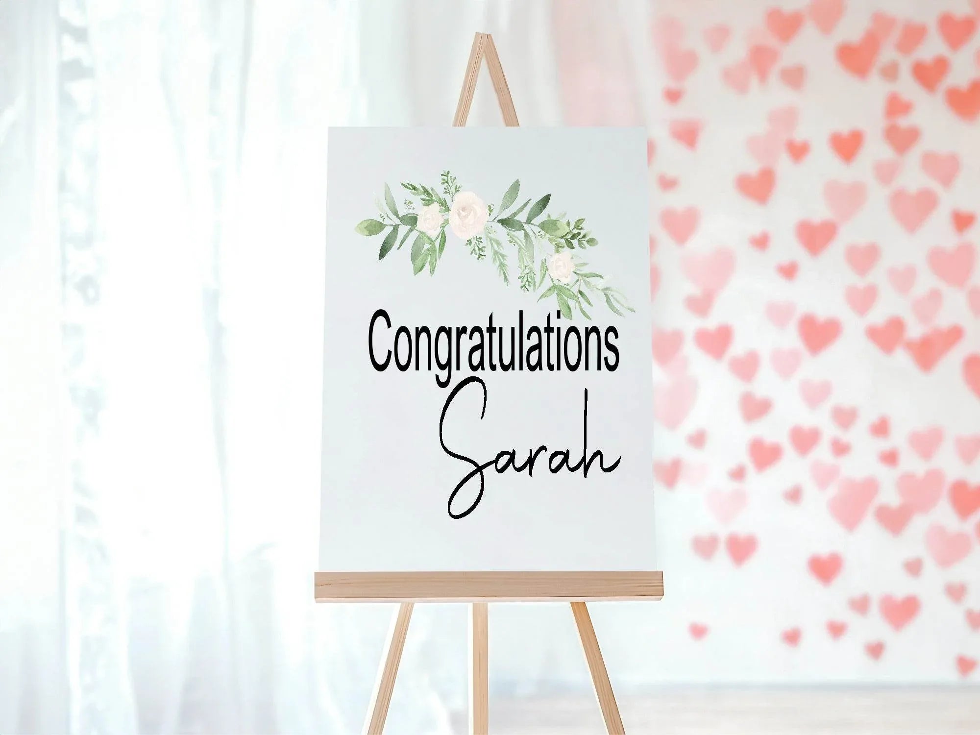 Green & White Rose Stripe Congratulations Party Sign - Larosier Prints