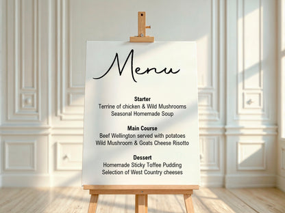 Minimalist Menu Wedding Sign | Black & White