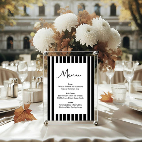Black & White Stripe A5 Menu Wedding Party Signs | Pack of 10 - Larosier Prints