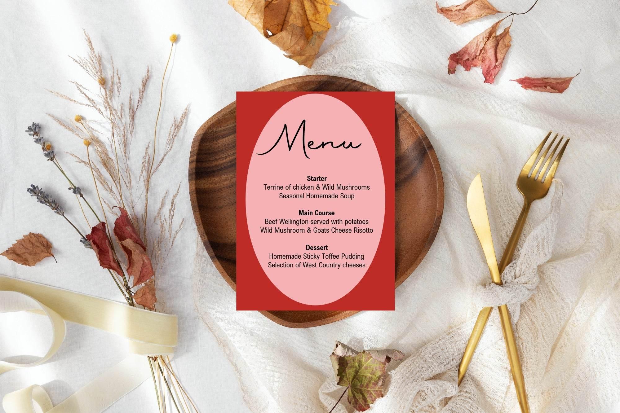 Red & Pink Menu Wedding Party Sign - Larosier Prints