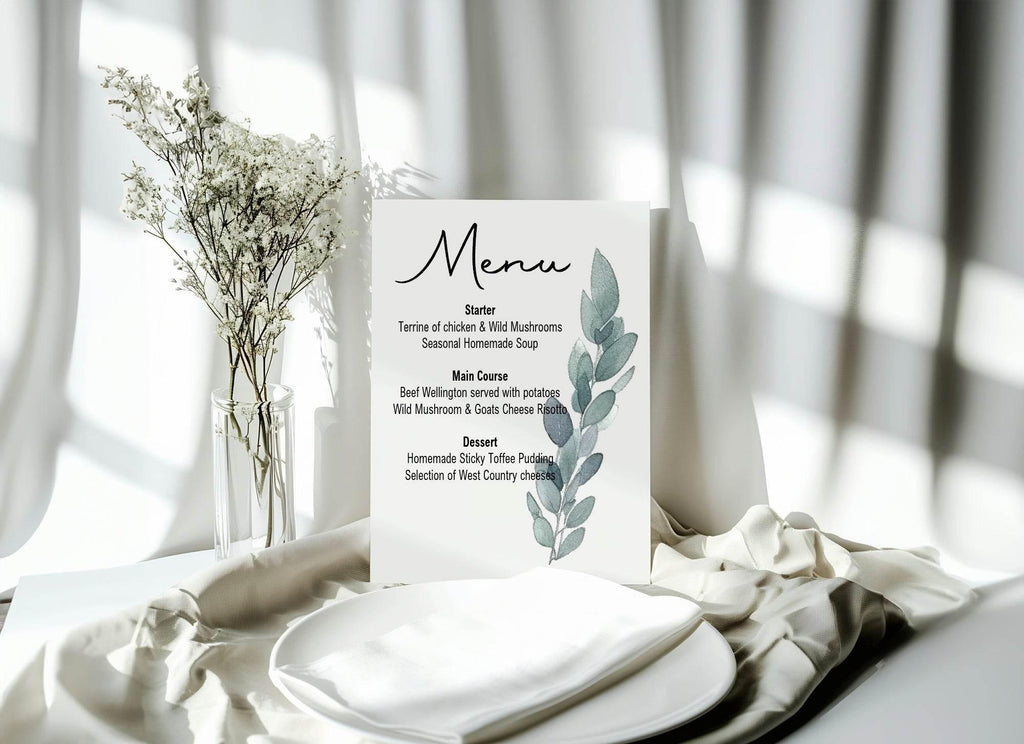Eucalyptus A5 Menu Wedding Party Signs | Pack of 10 - Larosier Prints