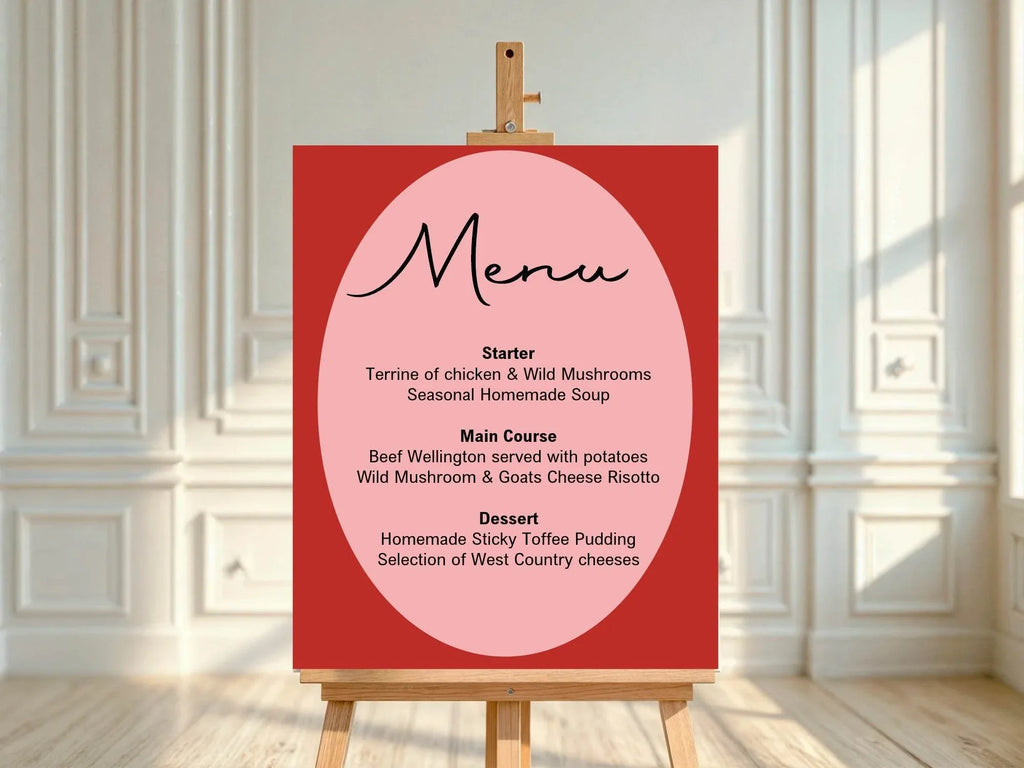 Red & Pink A5 Menu Wedding Party Signs | Pack of 10 - Larosier Prints