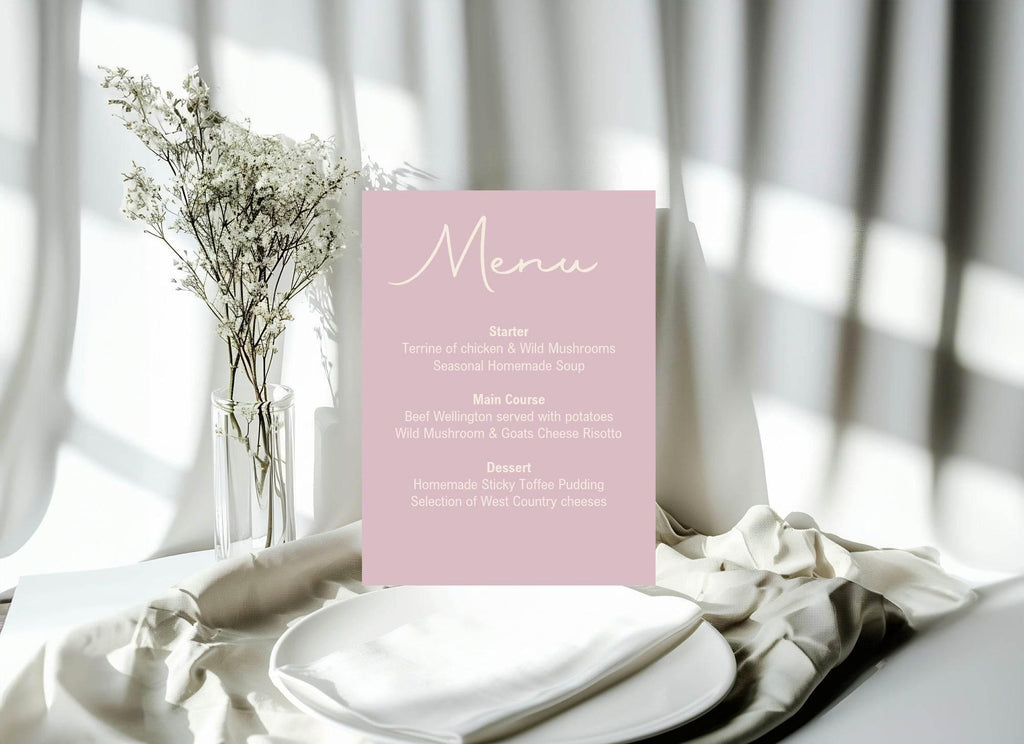 Dusky Pink Menu Wedding Party Sign - Larosier Prints