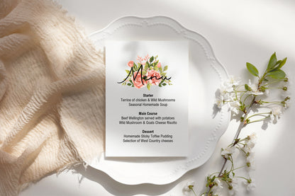 Pink Rose Menu Wedding Sign