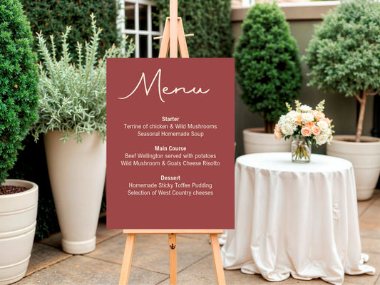 Rosewood Menu Wedding Party Sign