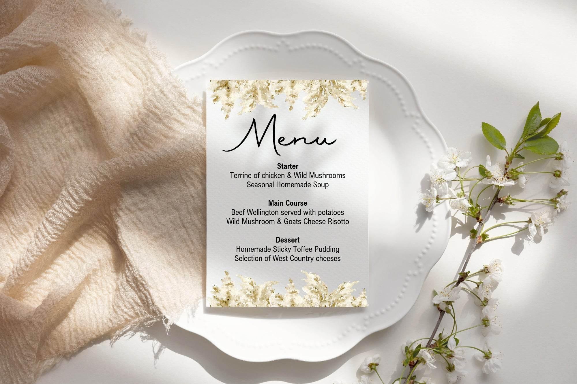 Boho Menu Wedding Party Sign - Larosier Prints