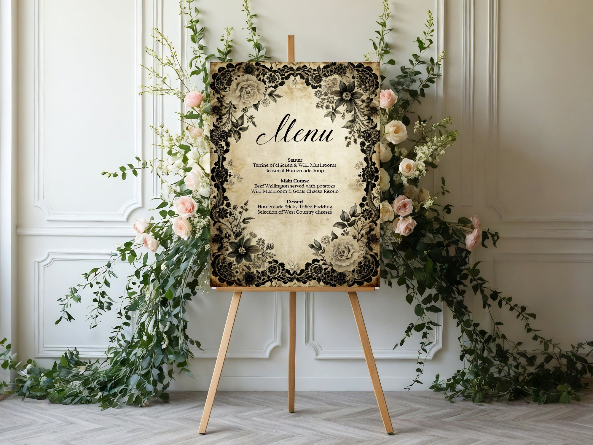 Black Rose Wedding Menu Signs