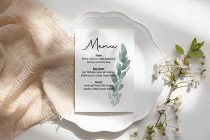 Eucalyptus A5 Menu Wedding Party Signs | Pack of 10