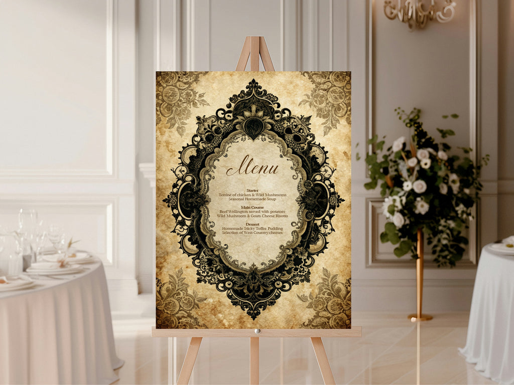 Lace Oval Wedding Menu Signs