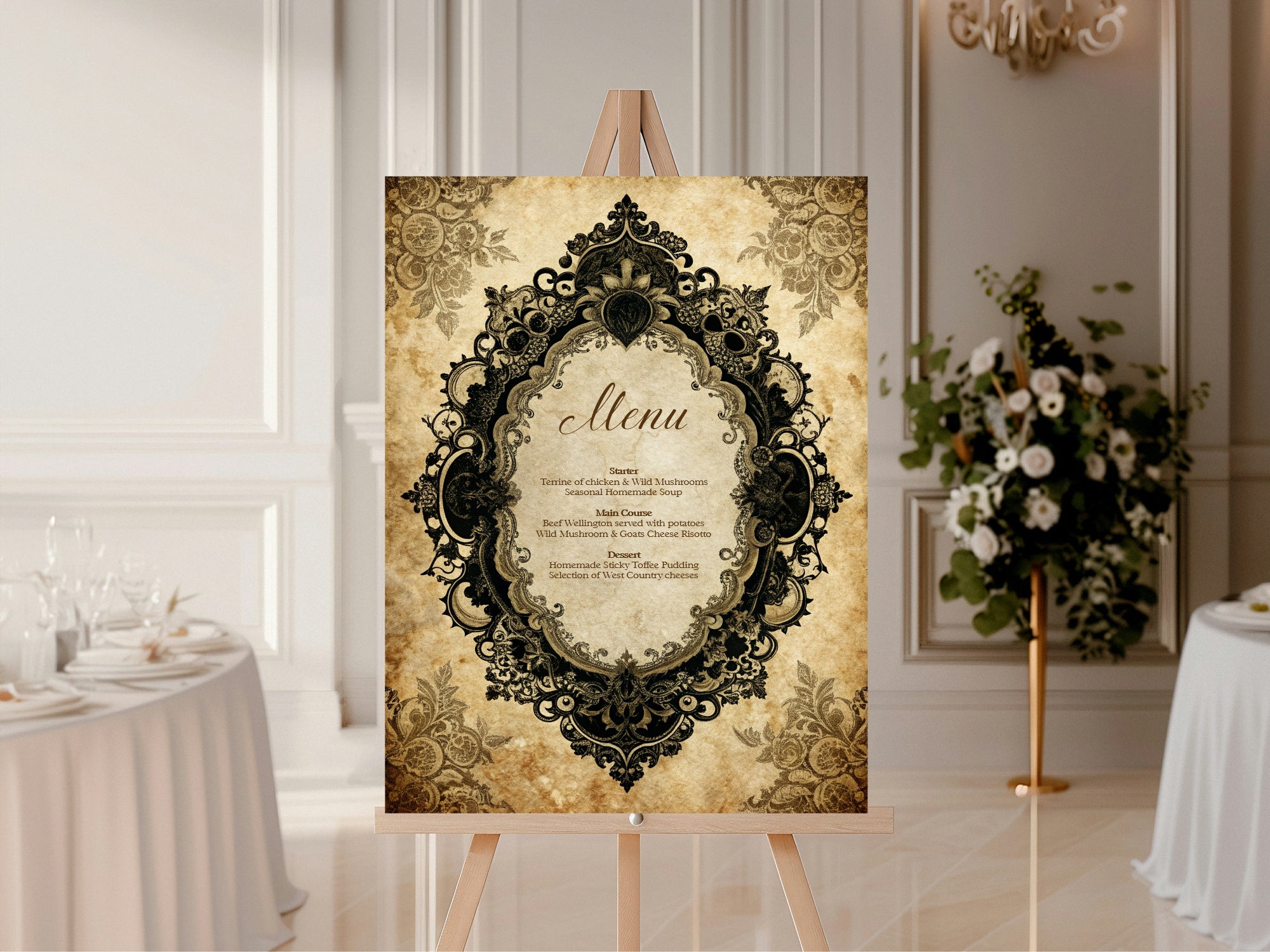Lace Oval Wedding Menu Signs