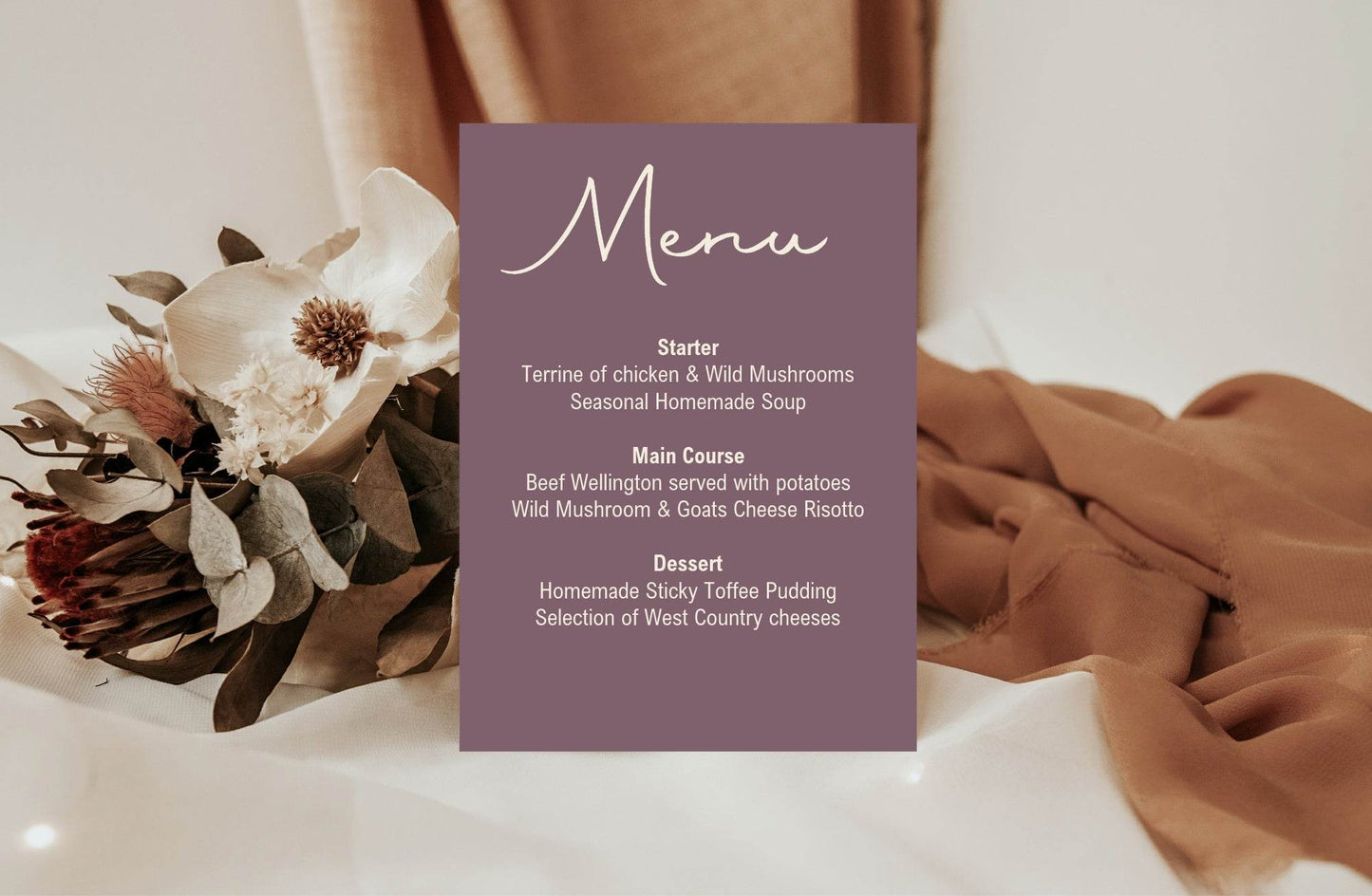 Heather A5 Menu Wedding Party Signs | Pack of 10