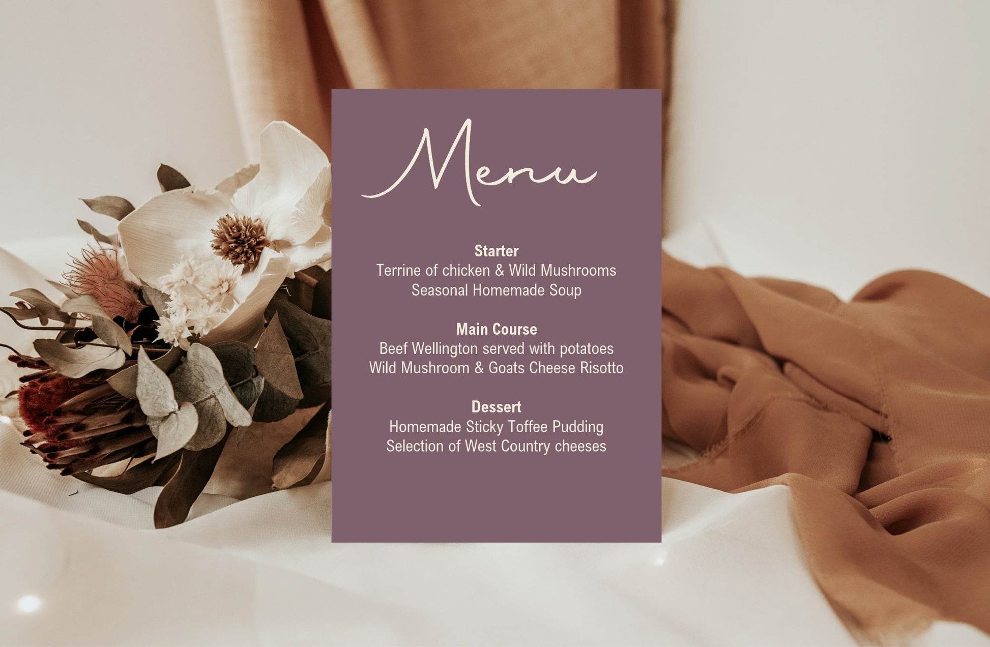 Heather A5 Menu Wedding Party Signs | Pack of 10