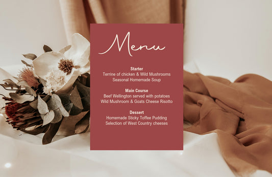 Rosewood A5 Menu Wedding Party Signs |  Pack of 10