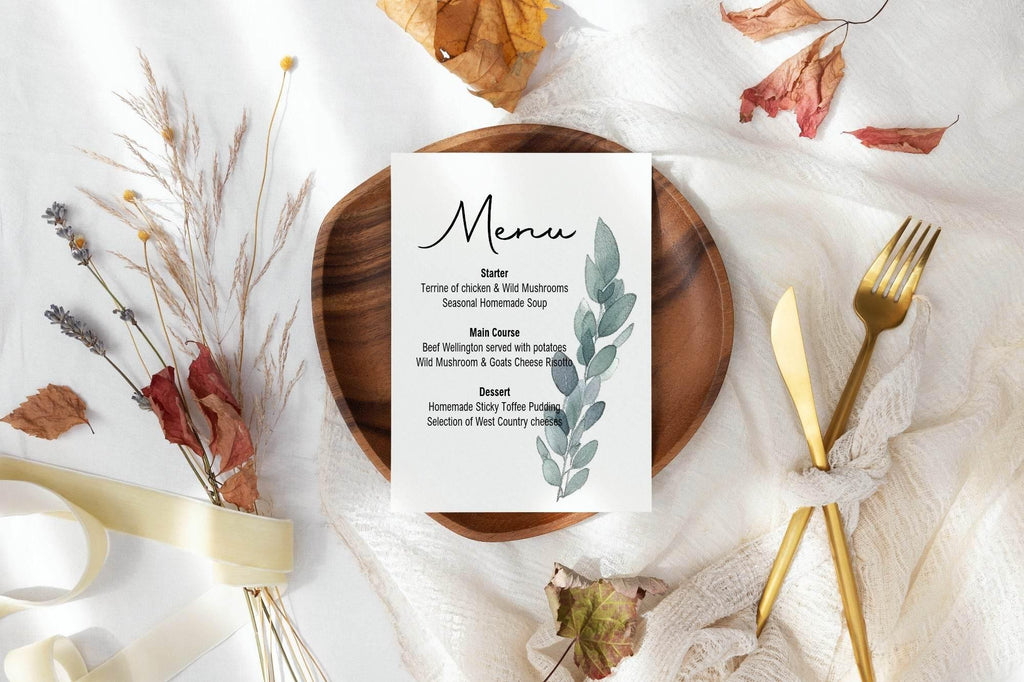 Eucalyptus A5 Menu Wedding Party Signs | Pack of 10 - Larosier Prints