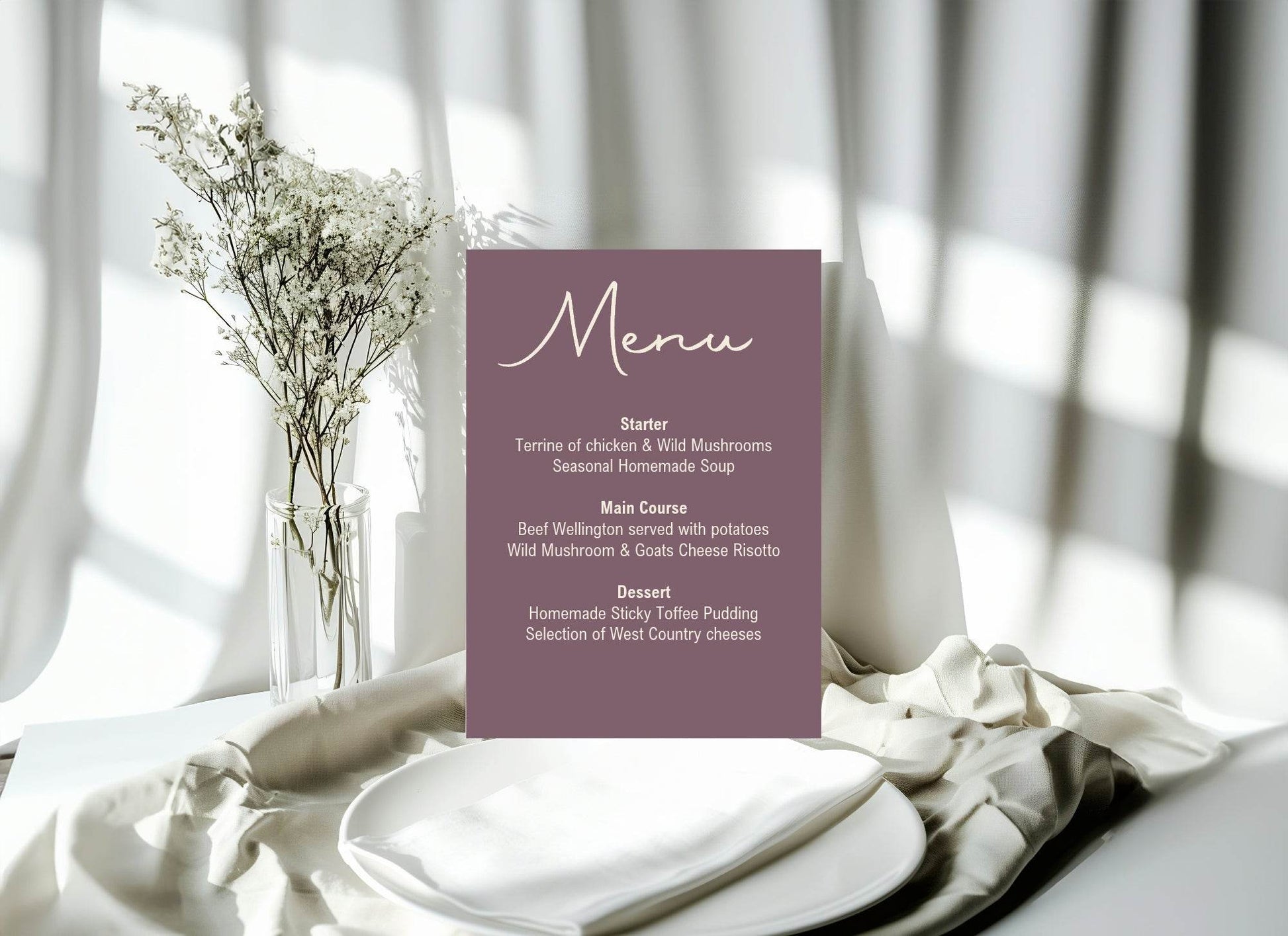 Heather A5 Menu Wedding Party Signs | Pack of 10