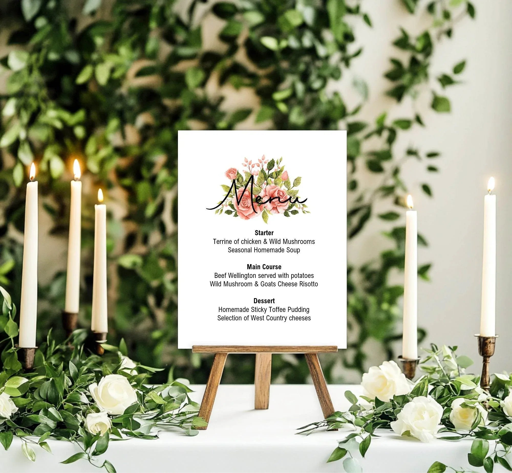 Pink Rose A5 Menu Wedding Party Signs | Pack of 10 - Larosier Prints