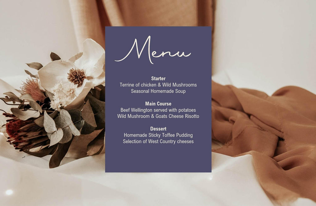 Sapphire A5 Menu Wedding Party Signs | Pack of 10 - Larosier Prints