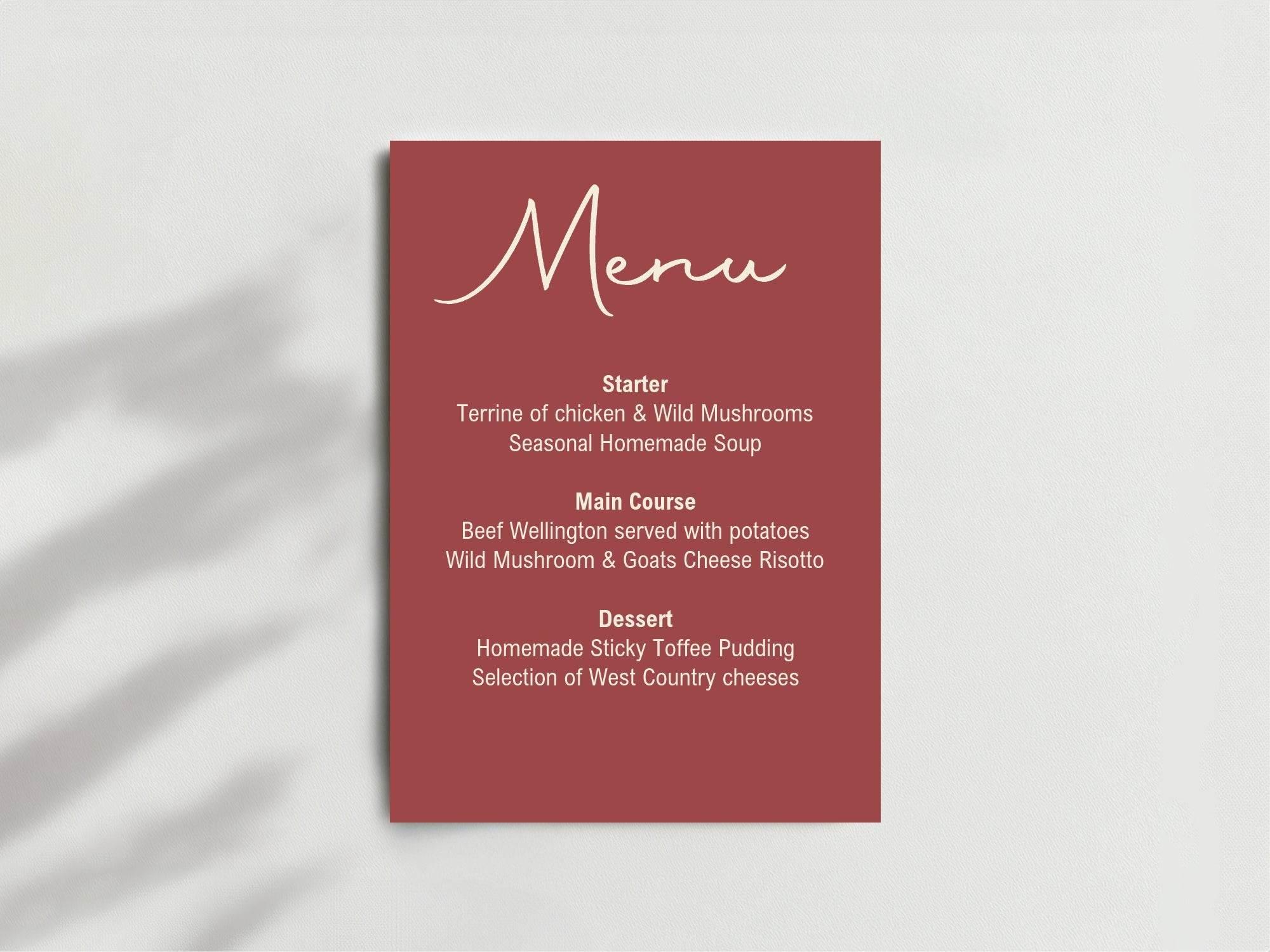 Rosewood A5 Menu Wedding Party Signs | Pack of 10 - Larosier Prints