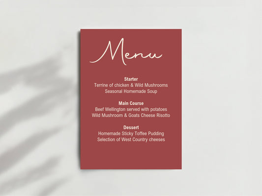 Rosewood A5 Menu Wedding Party Signs |  Pack of 10