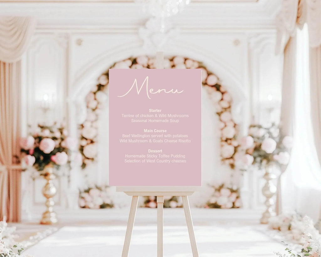 Dusky Pink Menu Wedding Party Sign - Larosier Prints
