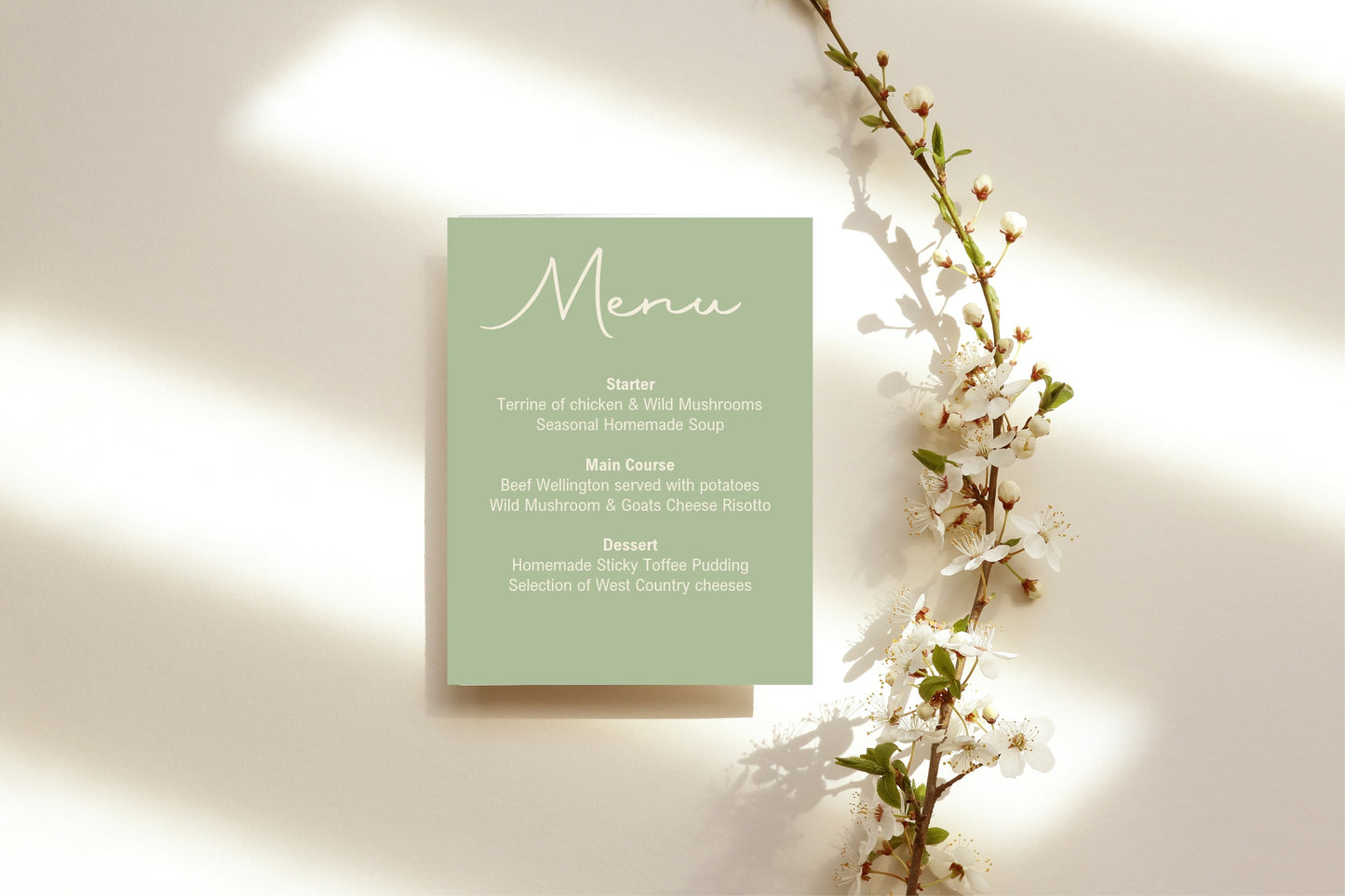 Willow A5 Menu Wedding Party Signs |  Pack of 10