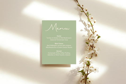 Willow A5 Menu Wedding Party Signs |  Pack of 10