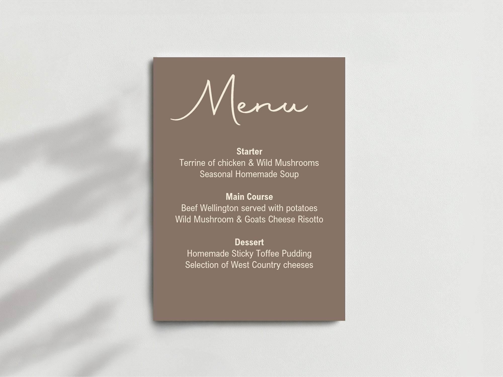 Earth A5 Menu Wedding Party Signs | Pack of 10 - Larosier Prints
