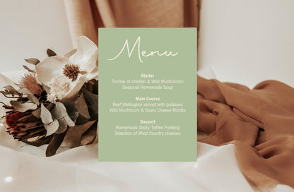 Willow A5 Menu Wedding Party Signs |  Pack of 10