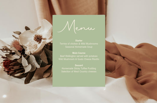 Willow A5 Menu Wedding Party Signs |  Pack of 10