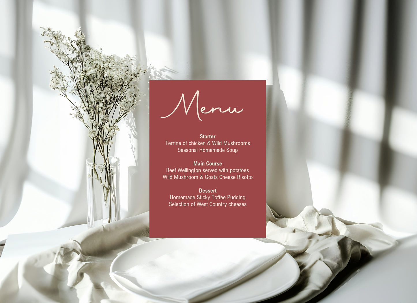 Rosewood A5 Menu Wedding Party Signs |  Pack of 10