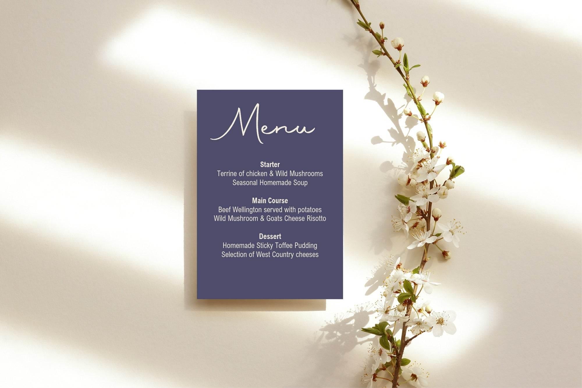Sapphire A5 Menu Wedding Party Signs | Pack of 10 - Larosier Prints