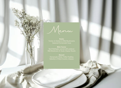 Willow A5 Menu Wedding Party Signs |  Pack of 10