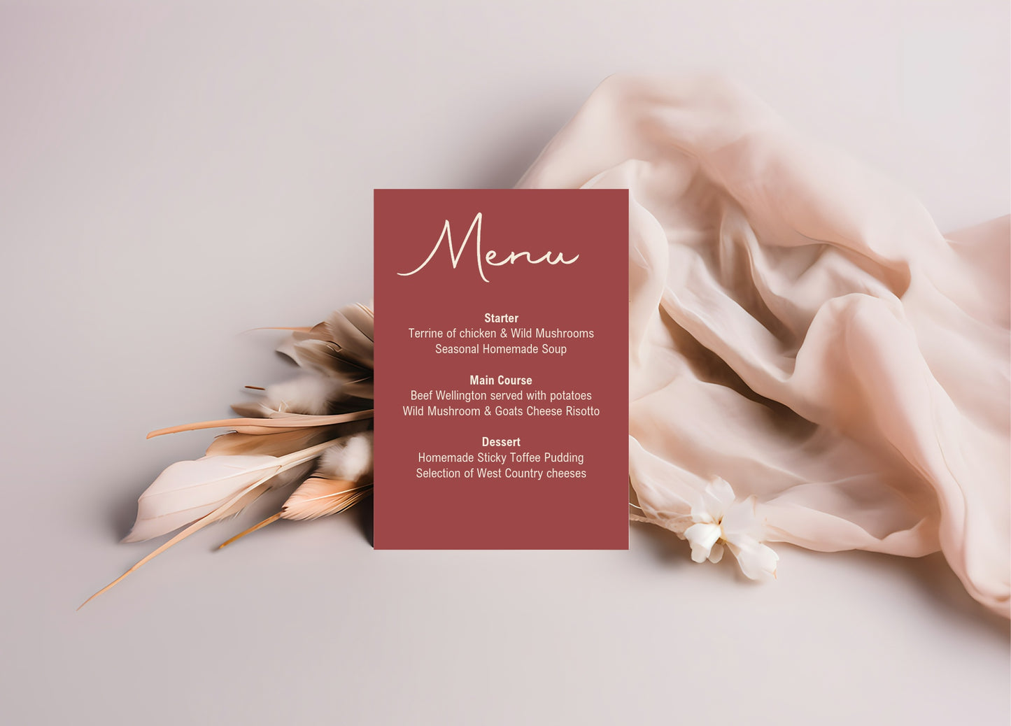 Rosewood A5 Menu Wedding Party Signs |  Pack of 10