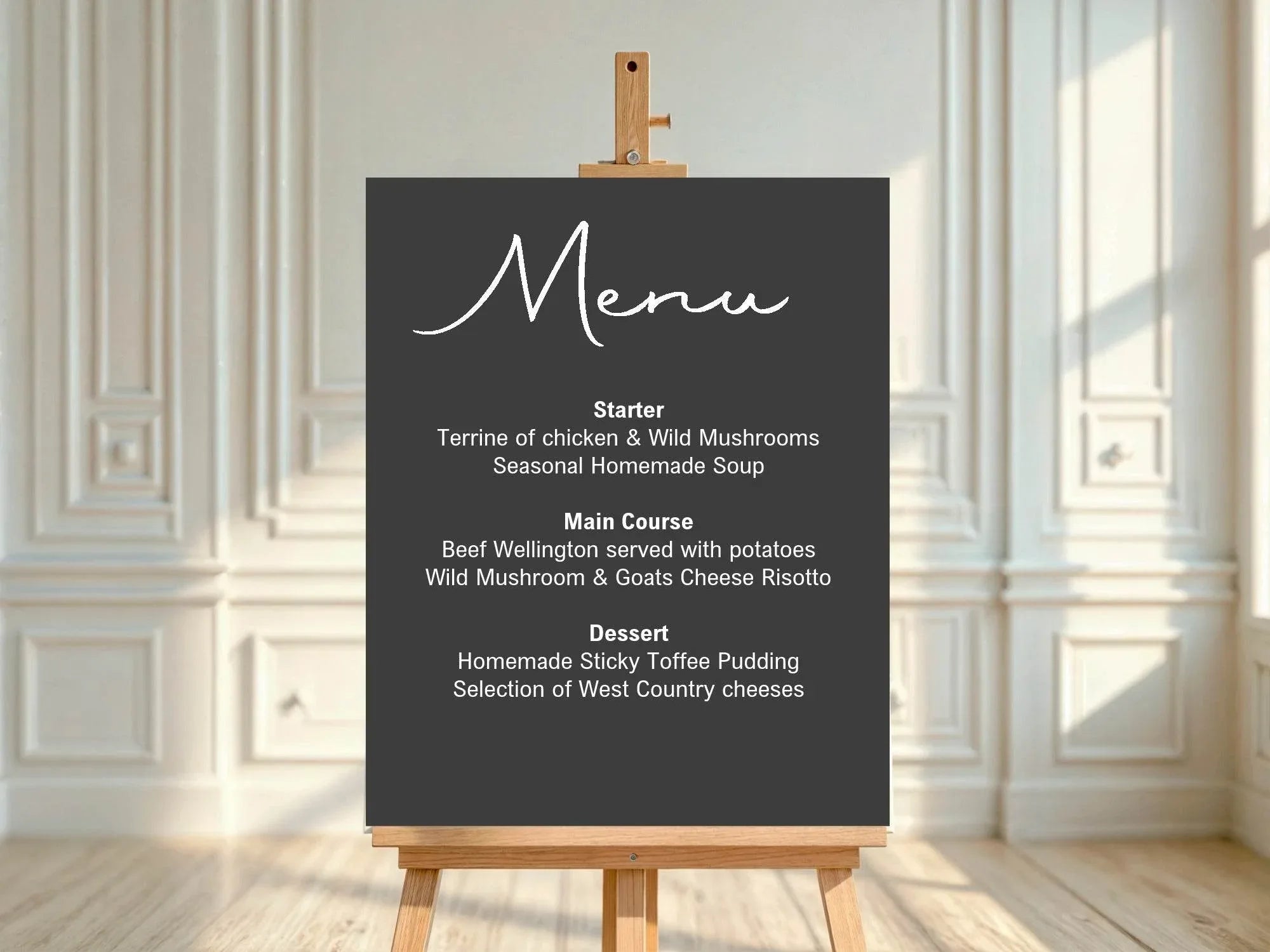 Minimalist Noir A5 Menu Wedding Party Signs | Pack of 10 - Larosier Prints