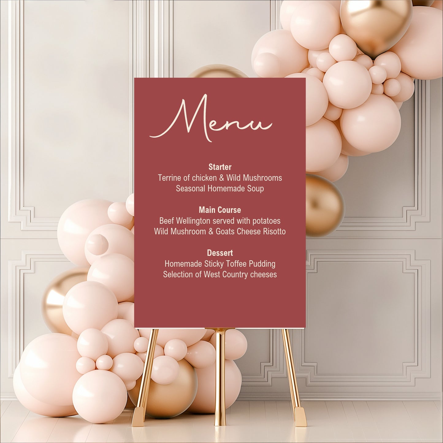 Rosewood Menu Wedding Party Sign