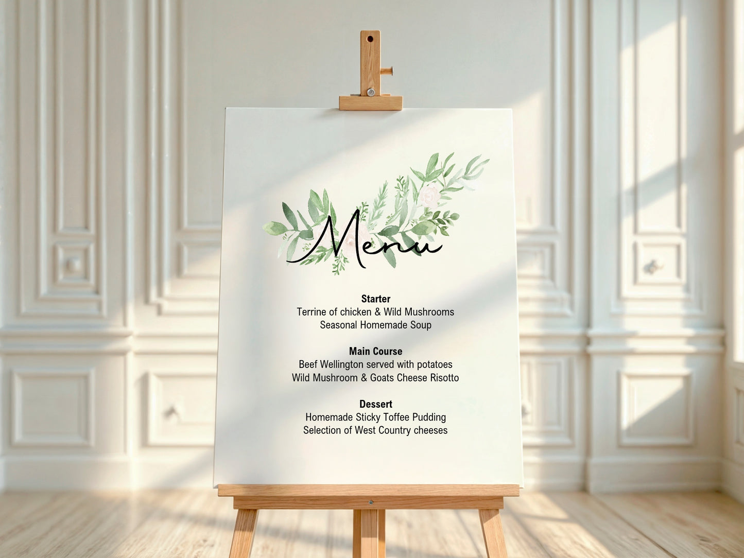 Green & White Rose A5 Menu Wedding Signs | Pack of 10