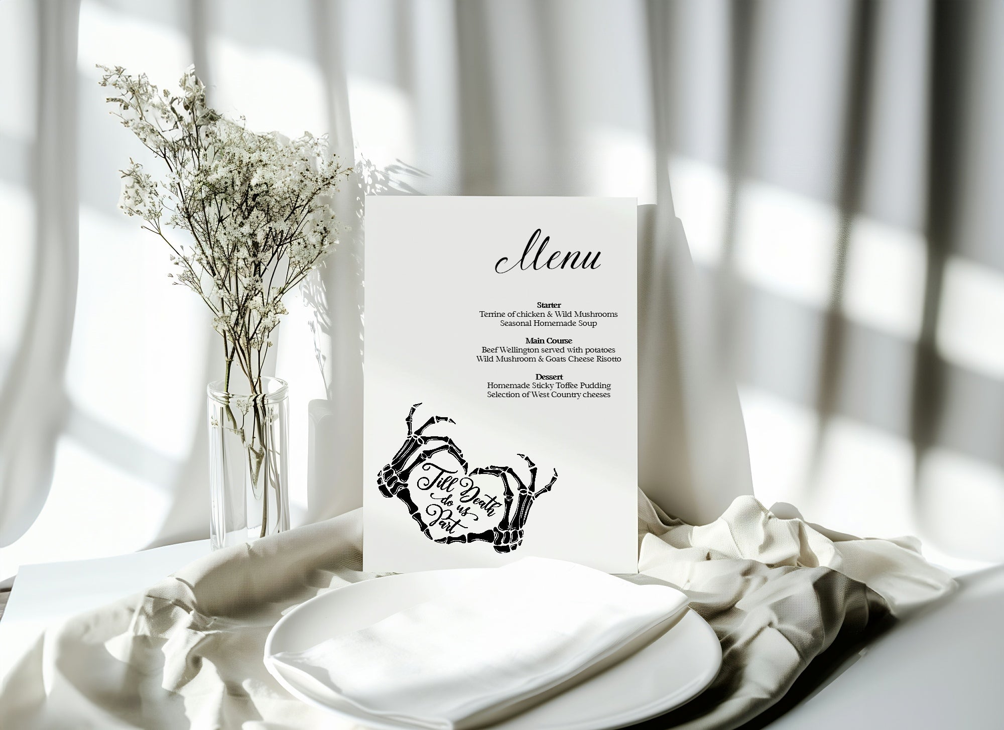 The Lovers Tarot Personalised Wedding Menu Cards | Beige, White or Charcoal
