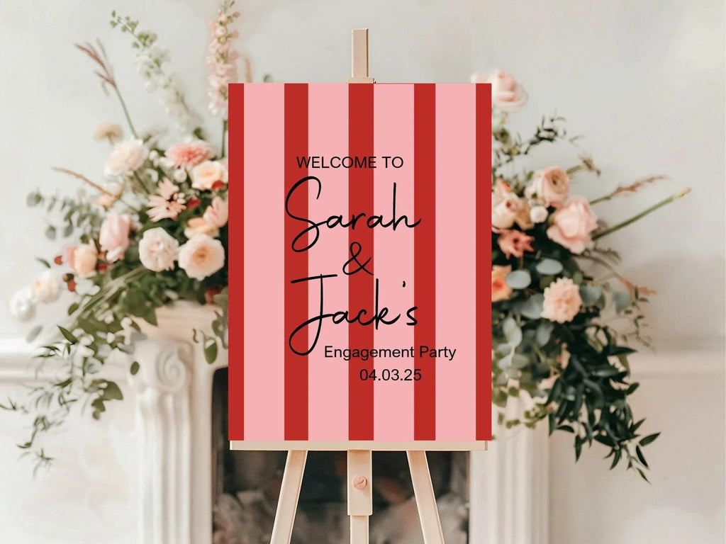 Red & Pink Engagement Welcome Party Sign - Larosier Prints