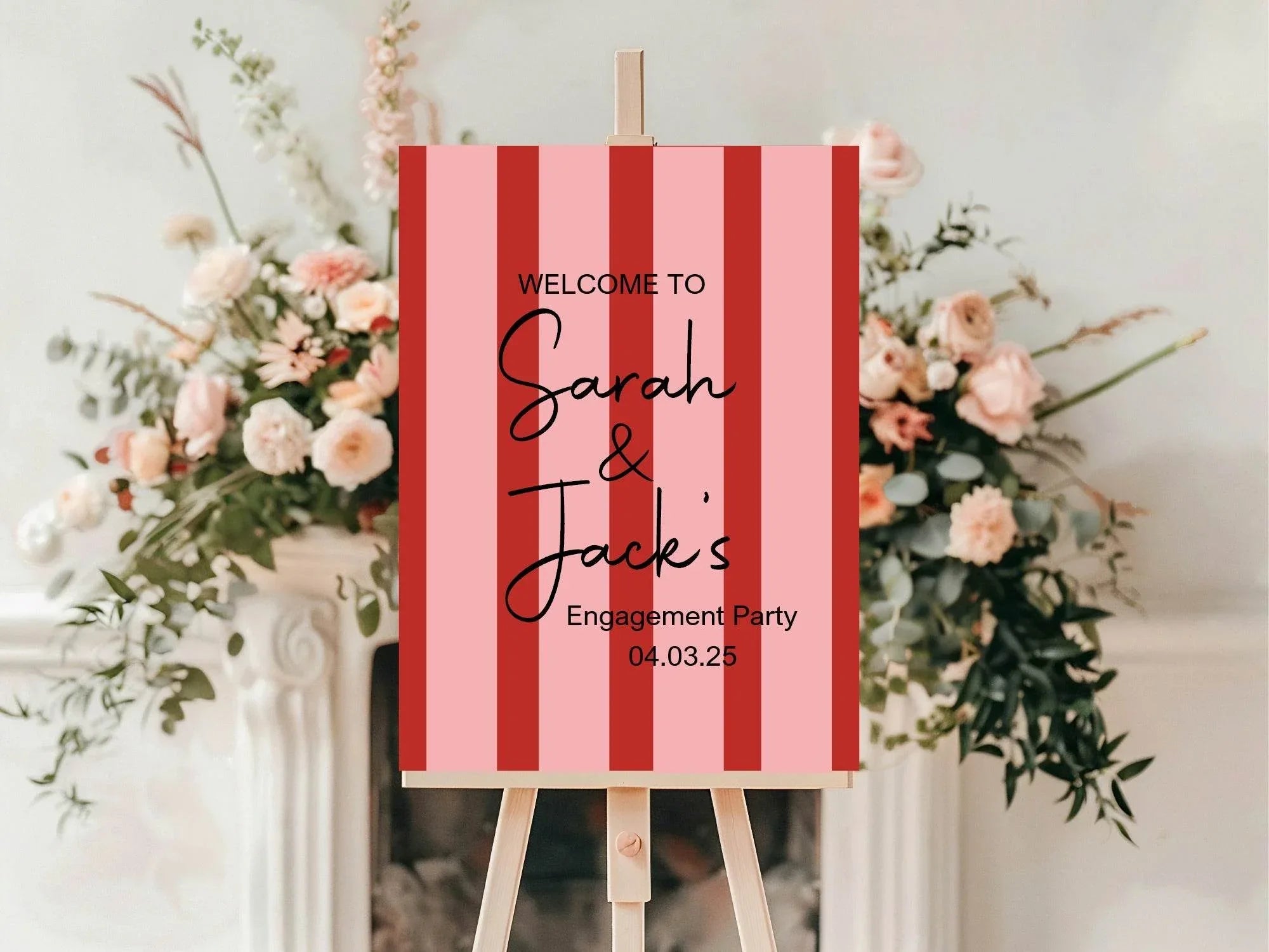 Red & Pink Engagement Welcome Party Sign - Larosier Prints