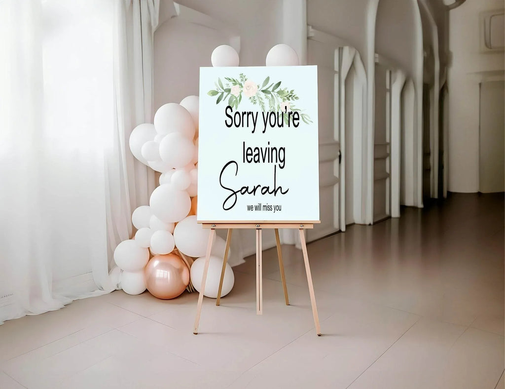 Green & White Rose Sorry You're Leaving Party Sign - Larosier Prints