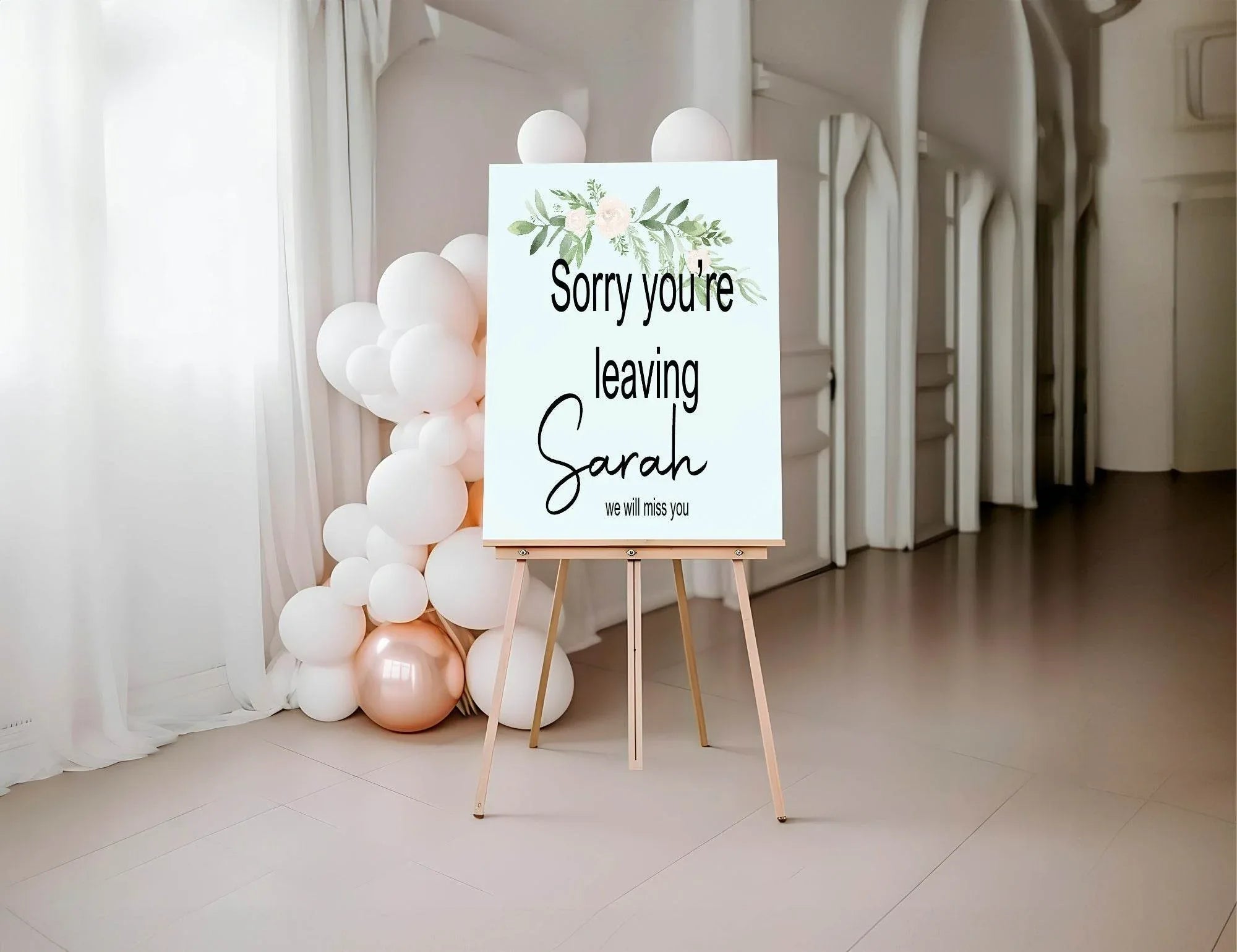 Green & White Rose Sorry You're Leaving Party Sign - Larosier Prints