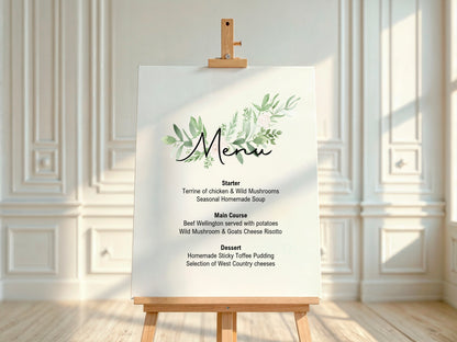 Green & White Rose Menu Wedding Sign