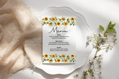 Sunflower Menu Wedding Party Sign