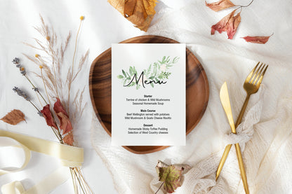 Green & White Rose Menu Wedding Sign