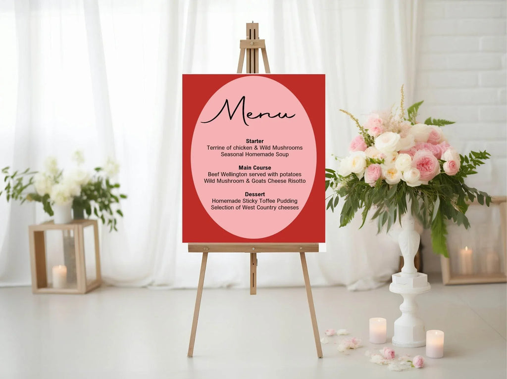 Red & Pink Menu Wedding Party Sign - Larosier Prints