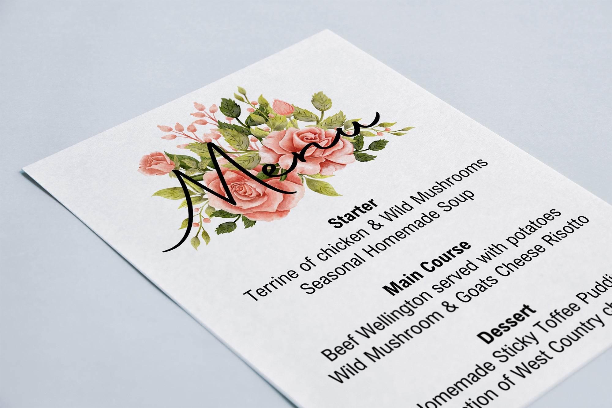 Pink Rose Menu Wedding Party Sign - Larosier Prints