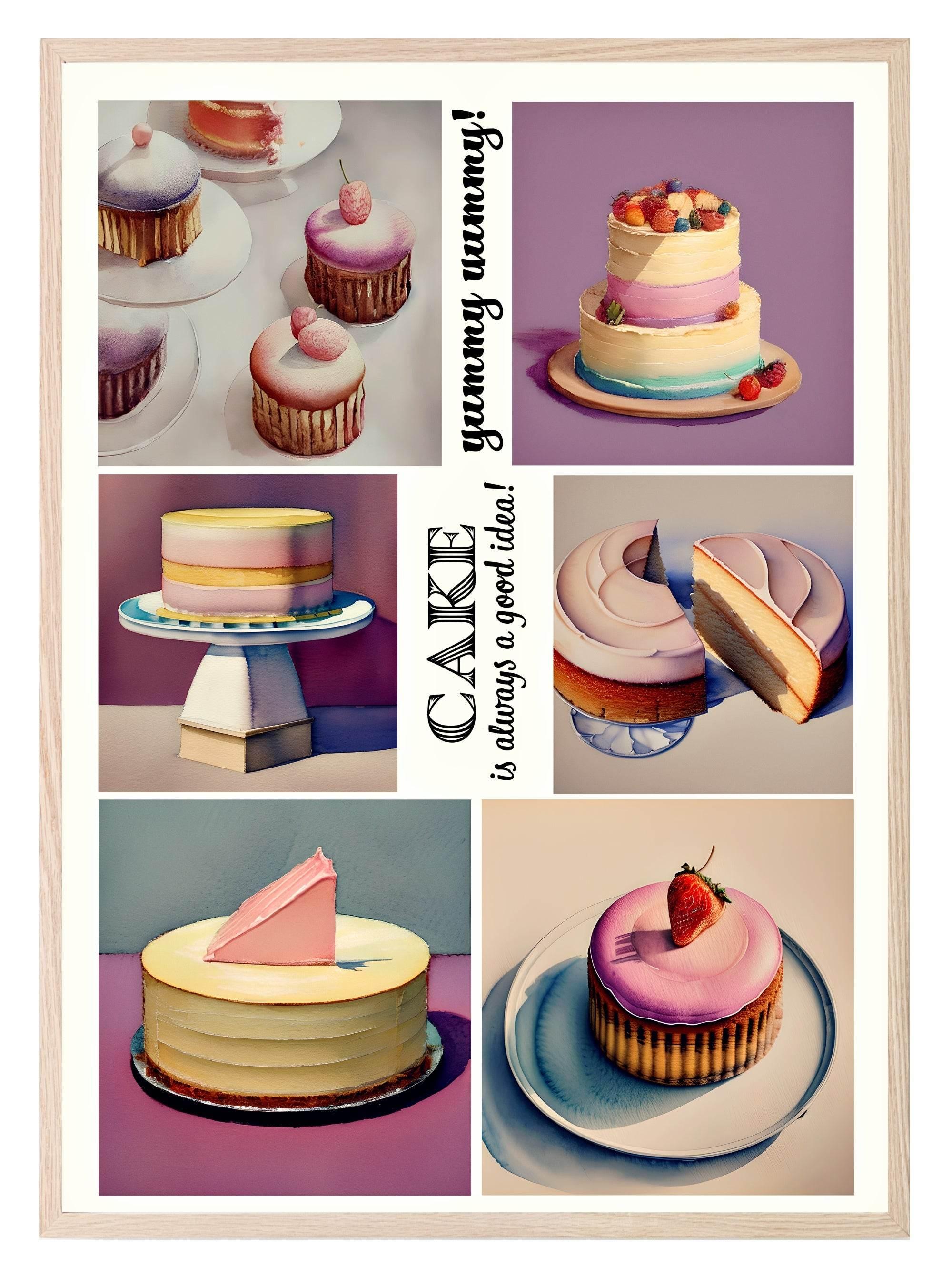 Watercolour Cakes Print | Vintage Style Wall Art - Larosier Prints